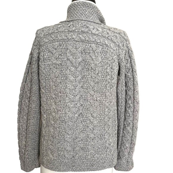Aran Merino Wool Cable Knit Cardigan small  Sweater Gray Ireland fisherman - Picture 3 of 10